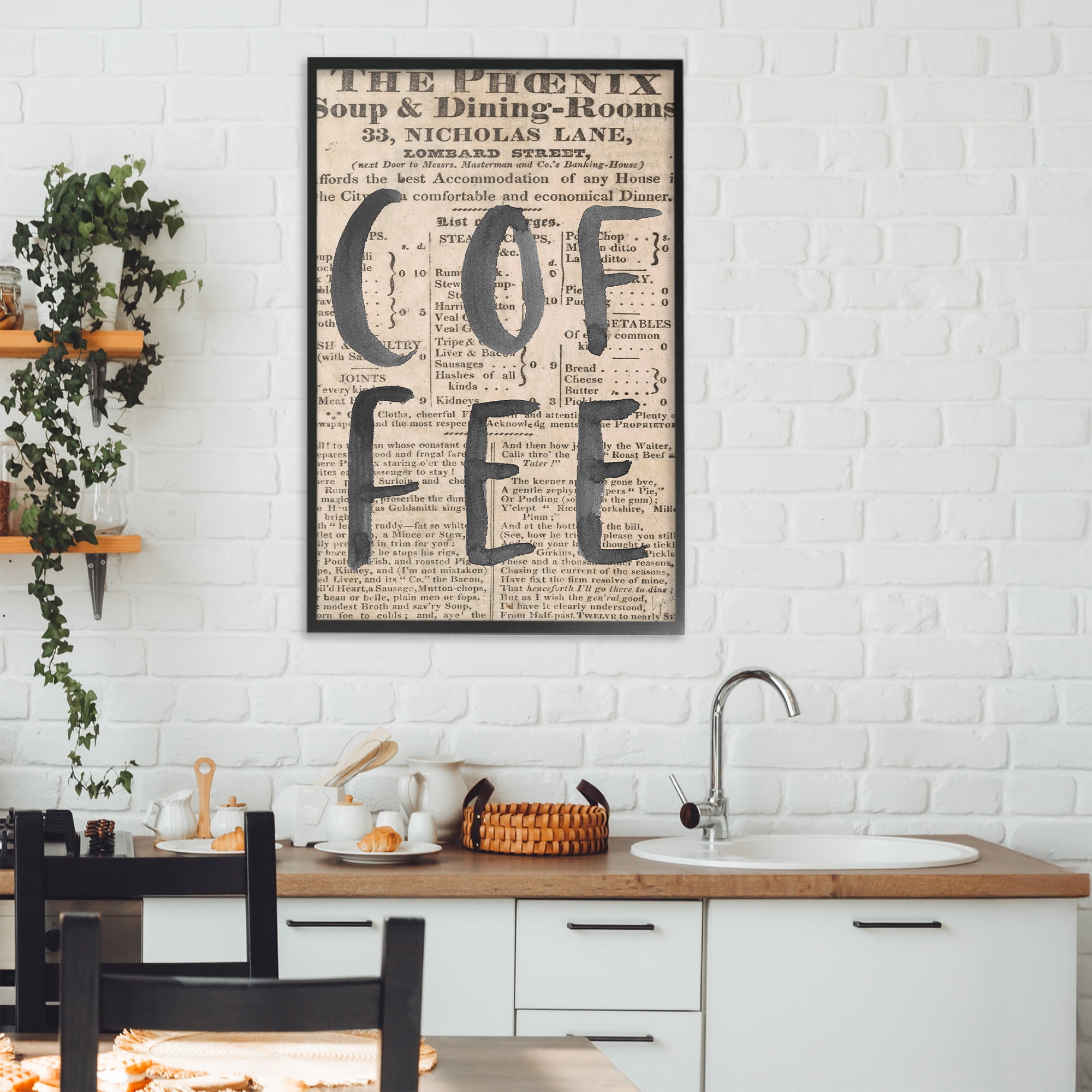 Stupell Industries Vintage Coffee Newspaper Black Framed Giclee Art, design by Lucille Price