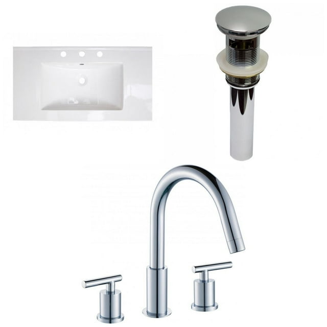 American Imaginations 36.75-in. W 3H8-in. Ceramic Top Set In White Color - Overflow Drain Incl. AI-29959