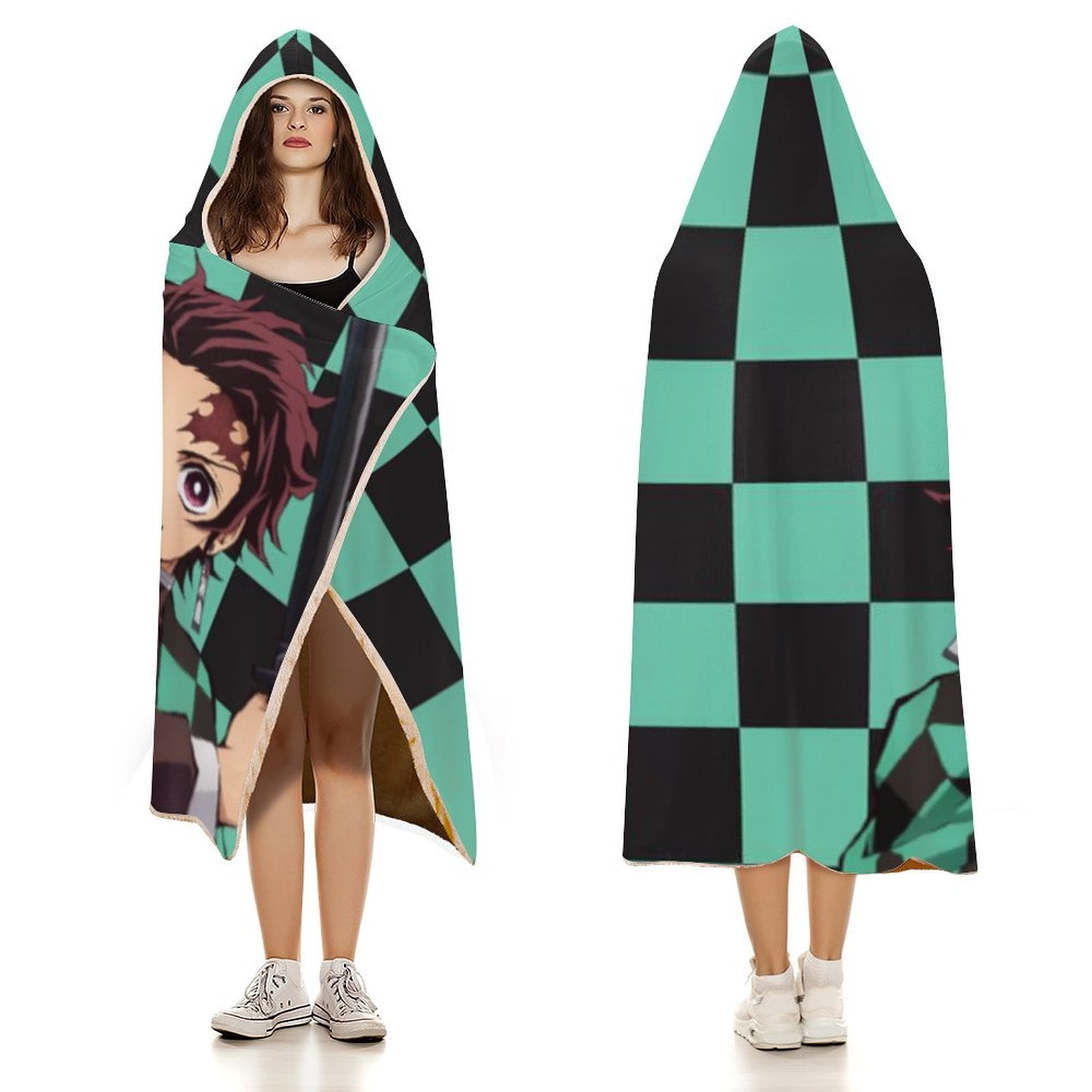 Demon Slayer Wearable Blanket Cloak Arctic Velvet Hooded Blanket Soft Fuzzy Hoodie Blanket Cape for Adults Kids 60"x80"