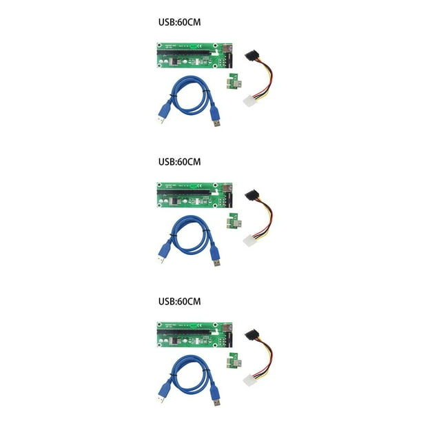 Ruiboury VER003 PCI-E Riser Card 30CM 60CM USB 3.0 Cable PCI 1X to 16X Extender PCI-E Adapter for GPU Miner Mining Green 60CM 3Set