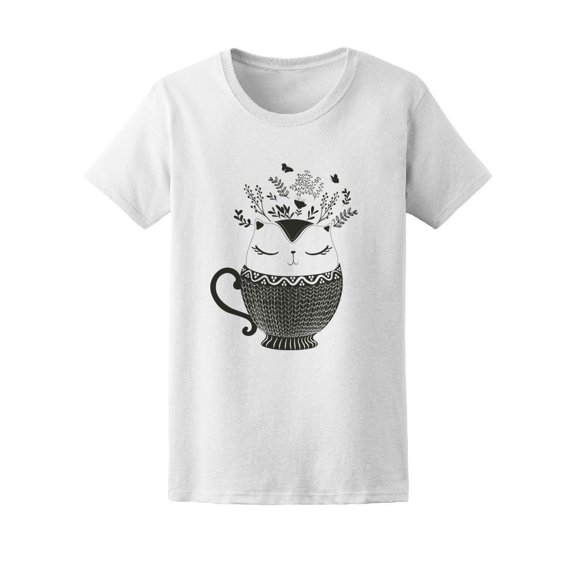 Cute & Lovely Floral Cat Pot Tee Women's -Image by Shutterstock