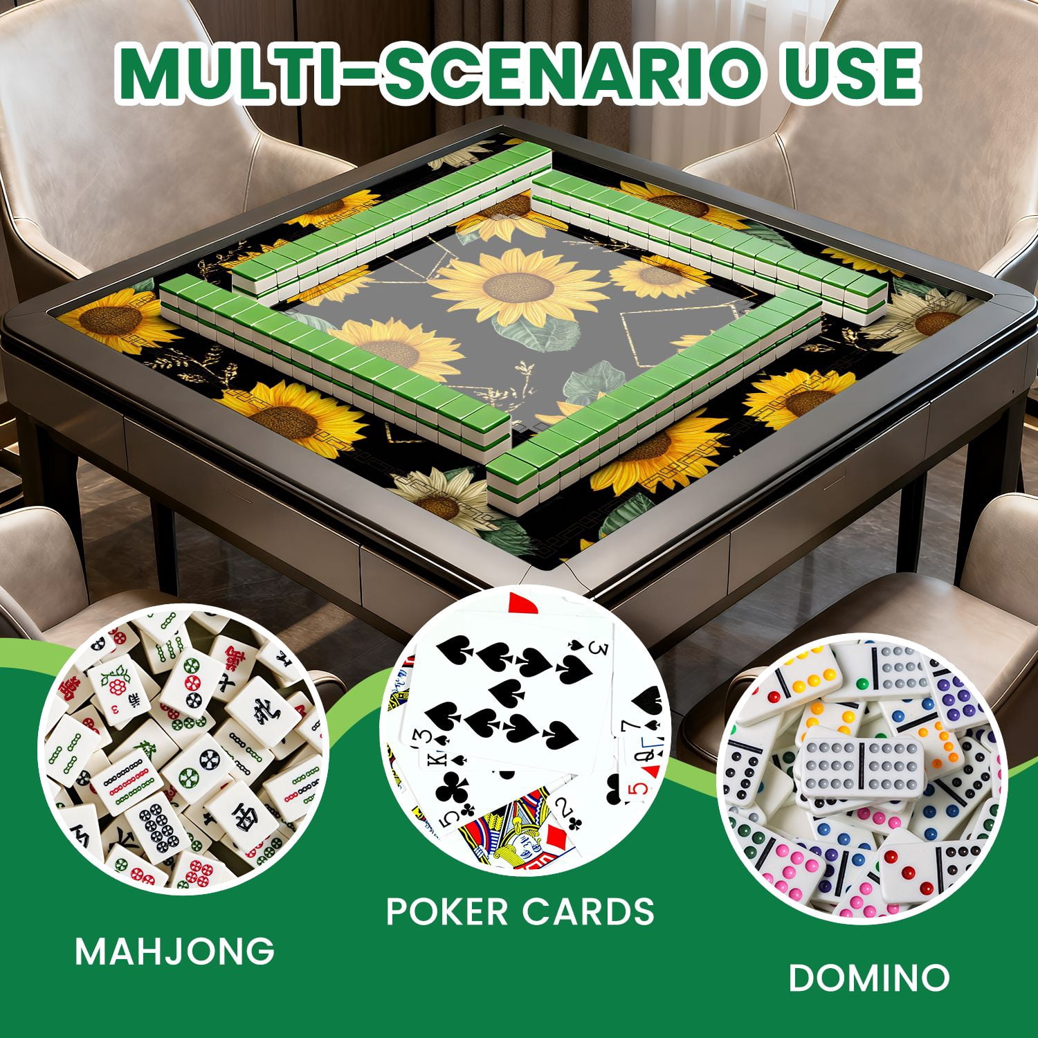 Mahjong Mat 31.5" x 31.5" Seamless golden polygonal shapes sunflowers Non-Slip Noise Reduction American Mahjong Tiles Table Cover for Dominoes Poker Card Board Games Gift