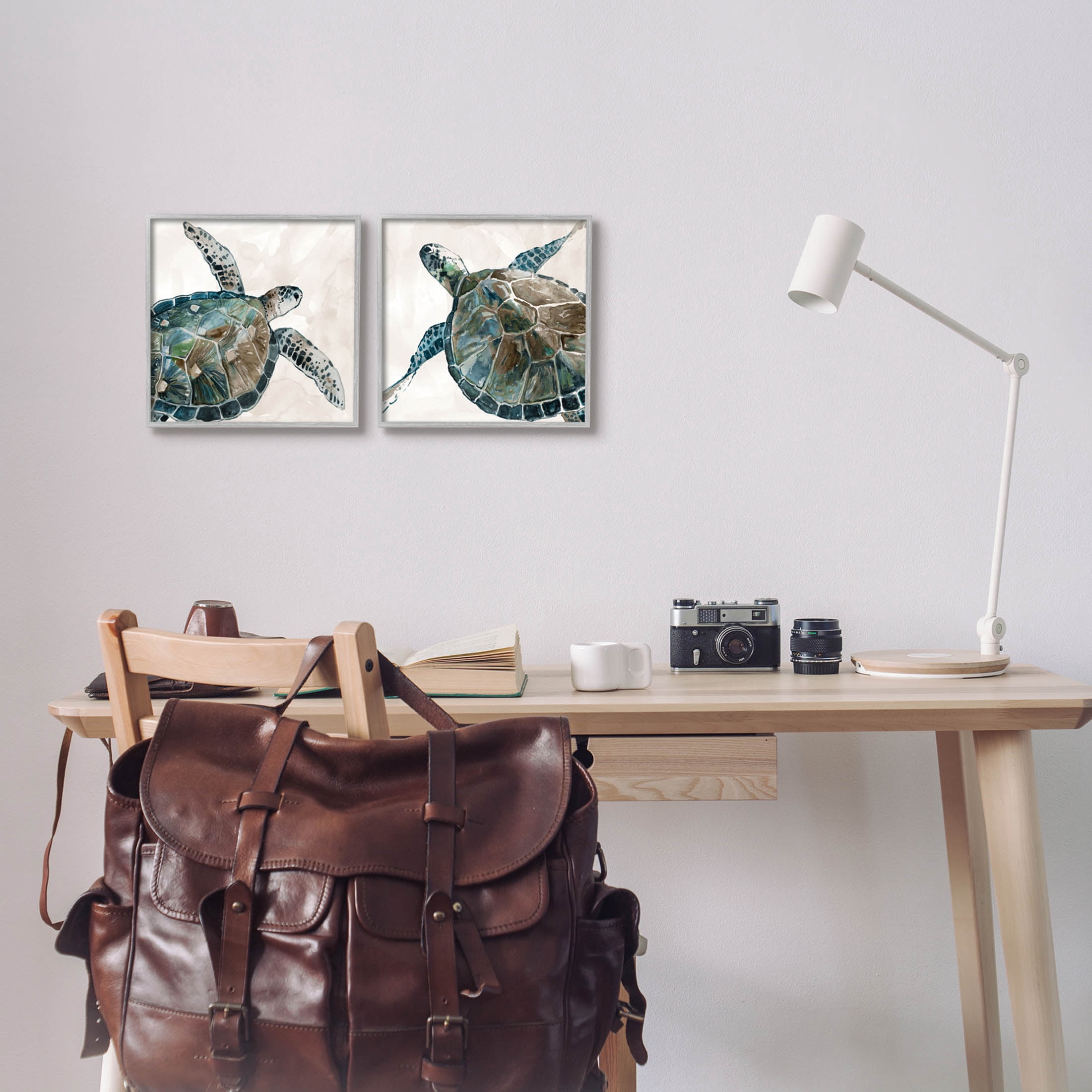 Stupell Industries Aquatic Sea Turtles Swimming Graphic Art Gray Framed Art Print Wall Art, Set of 2, Design by Carol Robinson