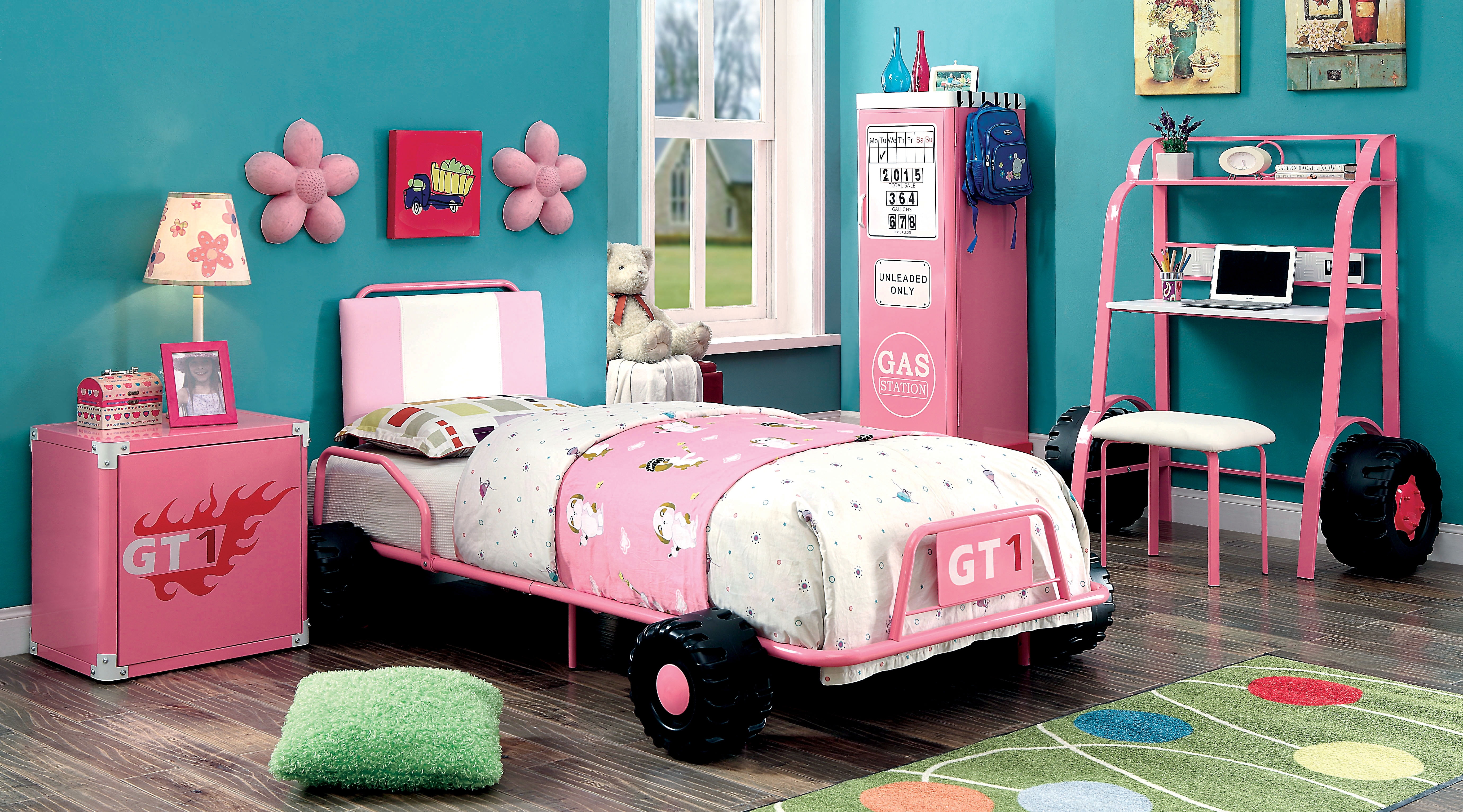 Furniture of America Vroom Pink Race Car Bed