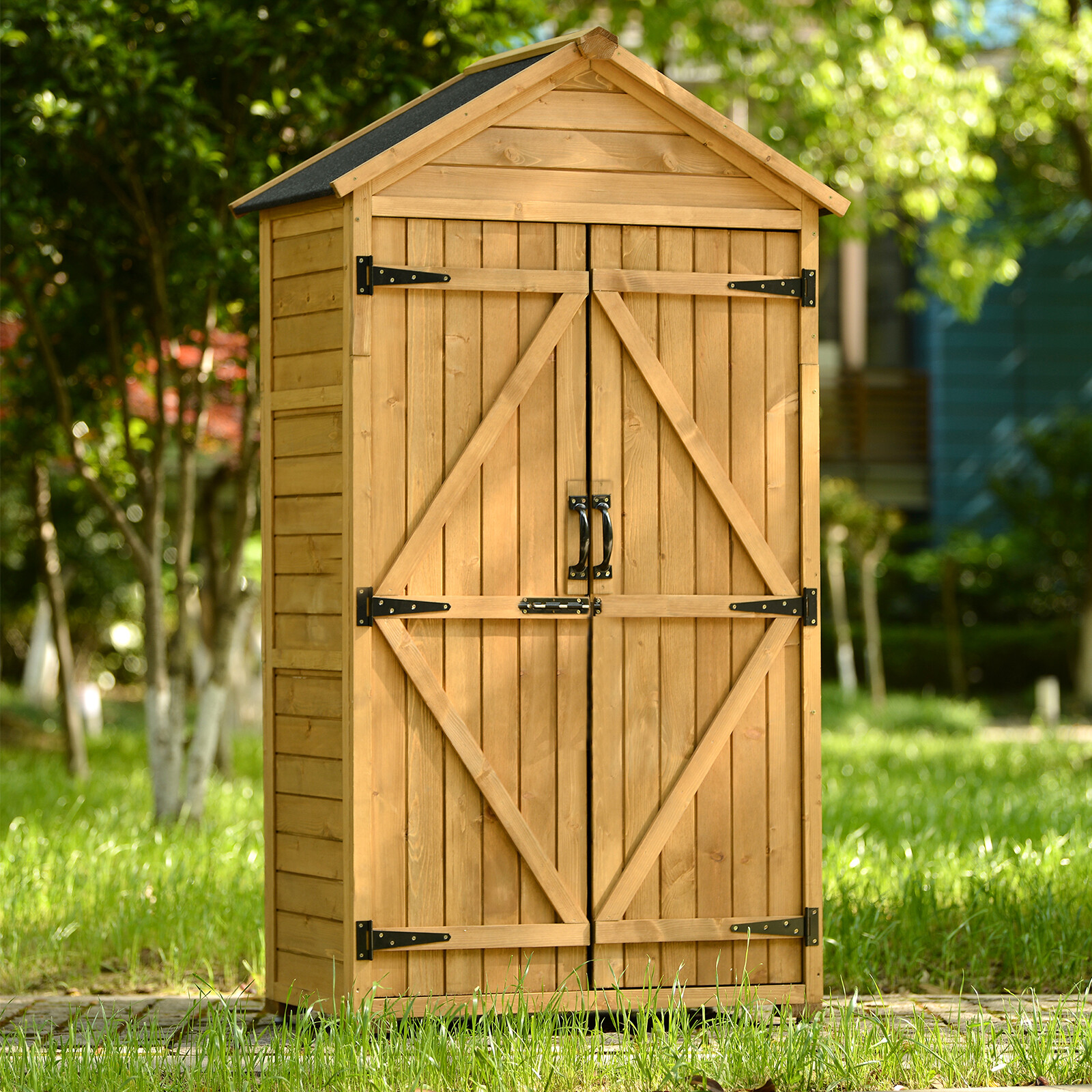 MASBEKTE 5.8 x 3ft Outdoor Storage Shed 3Tier Wood Vertical Storage