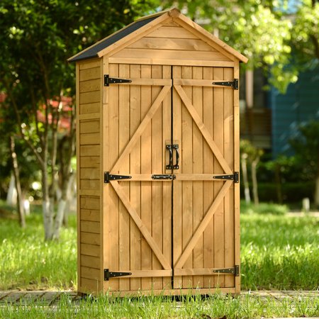 MASBEKTE 5.8 x 3ft Outdoor Storage Shed 3-Tier Wood Vertical Storage Shed Tool Organizer with Waterproof Roof and Lockable Doors for Backyard, Natural