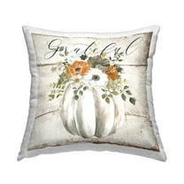 Stupell Industries Grateful Floral Pumpkin Decorative Printed Throw Pillow, 18 x 18