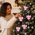 thumbnail image 6 of Homellea 6 Pack Velvet Bow Christmas Ornaments, Soft Bow-Shaped Hanging Decorations for Christmas Tree, Wreath, Garland, Gift Wrapping and Mantel and Holiday Party Display, 2.36 Inch, Pink, 6 of 7