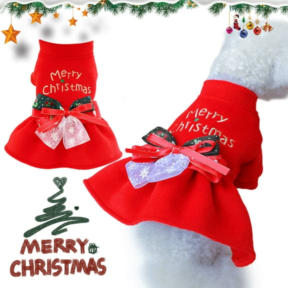 Bow-Knot Christmas Pet Costume Plaid Skirt Dog Clothes Santa Dog Dress