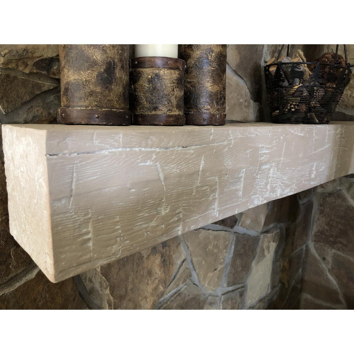 6"H x 10"D x 48"W Knotty Pine Faux Wood Fireplace Mantel, Walnut Stain