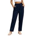 thumbnail image 2 of Women's Lounge Pants Elastic High Waist Drawstring Linen Ankle Solid Color Pants Casual Slim Tapered Cropped Trousers with Side Pockets, Lightweight Straight Leg Vacation Jogger Pants, 2 of 6