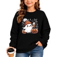 thumbnail image 2 of ZHOGXU Halloween Themed Girls Pumpkin & Ghost Print Pullover Sweatshirt Long Sleeve O Neck Top For Kids Fashion Loose Fit Everyday Wear,Black,7-8 Years, 2 of 4