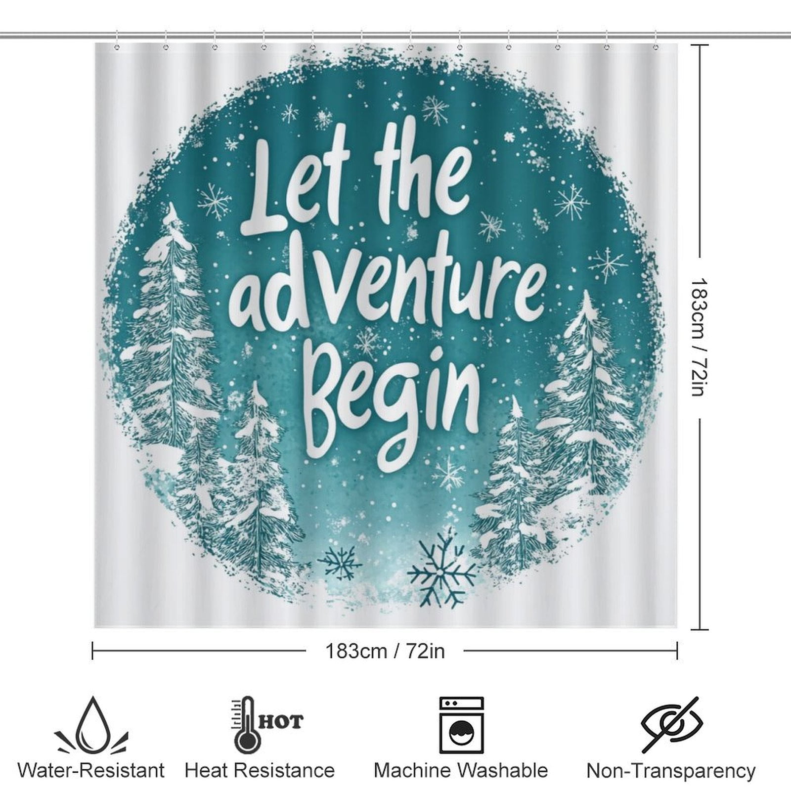Let The Adventure Begin Shower Curtain 4 Piece Set Shower Curtain And Rugs Shower Curtain Set Xmas Tree Snow Winter Waterproof Fabric Bath Curtain for Bathroom Decor Set