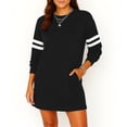 thumbnail image 6 of Women's Fashion Striped Sports Hoodie Dress Long Sleeve Round Neck with Pocket for Winter Casual Wear and Outdoor Activities,Black,L, 6 of 6