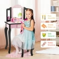 thumbnail image 5 of Infans Kid Vanity Set Wooden Makeup Table Stool Tri-Folding Mirror Leopard Print Pink, 5 of 7