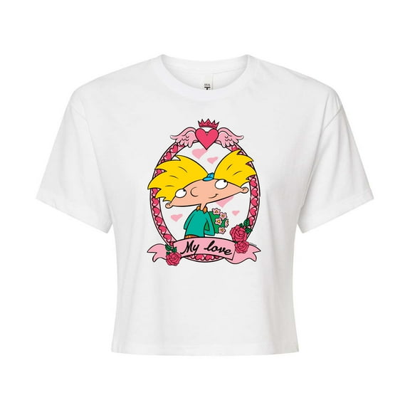 Hey Arnold! - Valentine's My Love - Juniors Cropped Cotton Blend T-Shirt