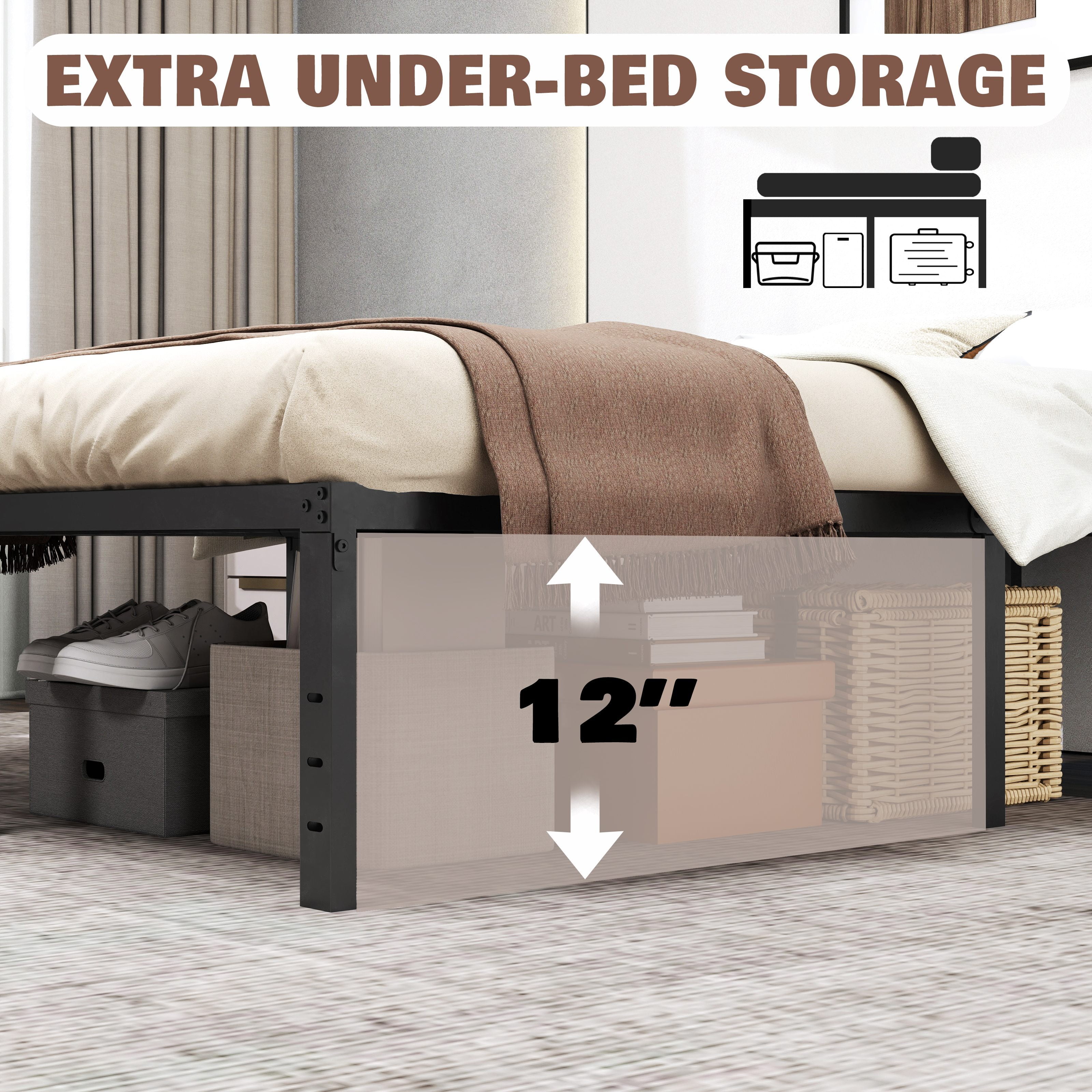 King Size Bed Frame,14 Inch Metal Bed Frames,Strong Structure,Stable Mattress Foundations,No Box Spring Needed,Noise-Free,Easy Assembly