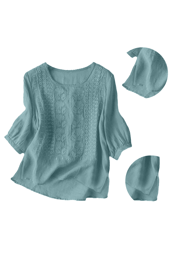 embroidered tops for women Cozy Loose Fit Basic T-Shirts Summer Floral Short Sleeve Tee Womens 3/4 Sleeve Button Down Shirts Travel Vacation Tops Z1 Green L