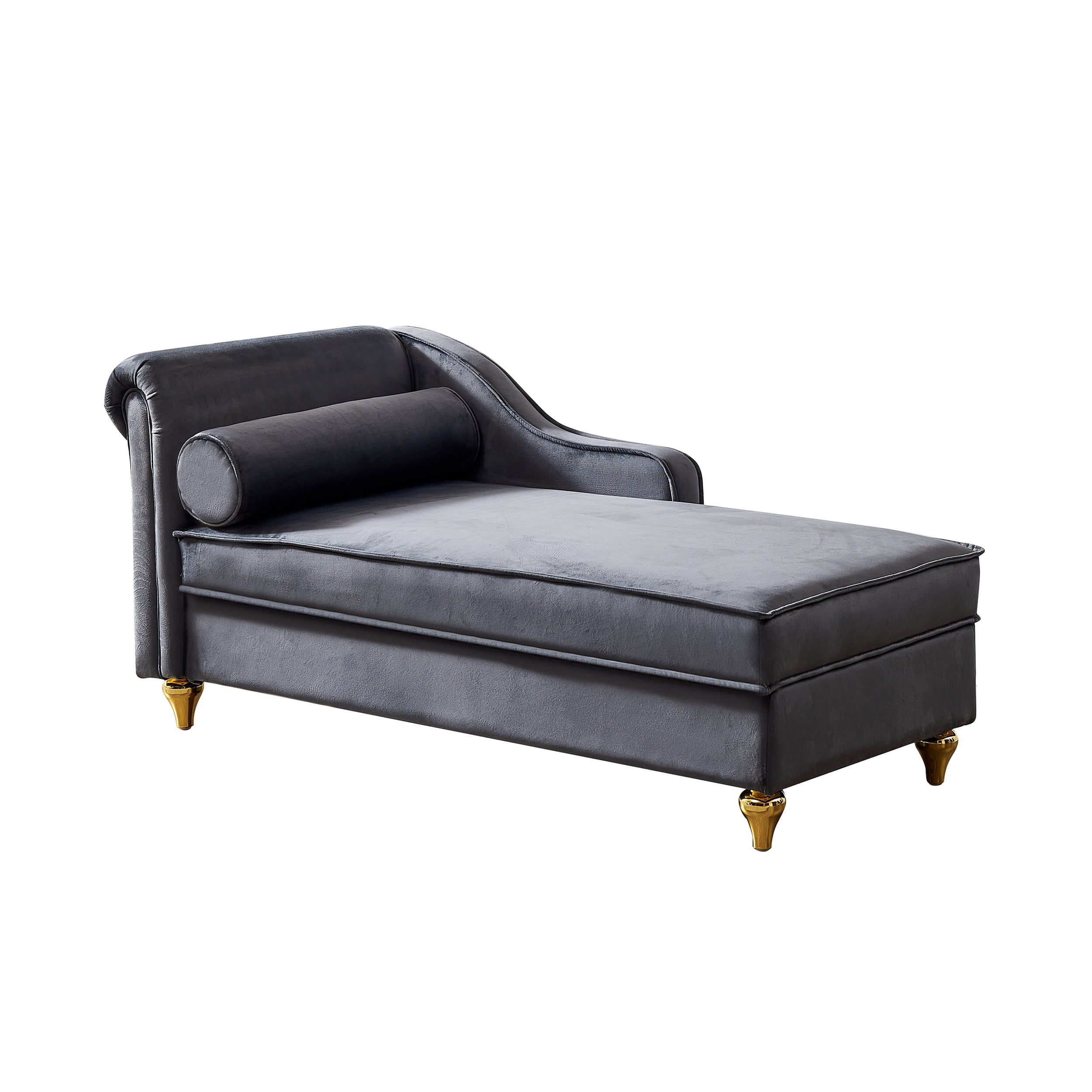 Miniyam Storage Chaise Lounge, Velvet Upholstered Sofa Recliner Lounge Chair with Pillow for Living Room Bedroom, Gray