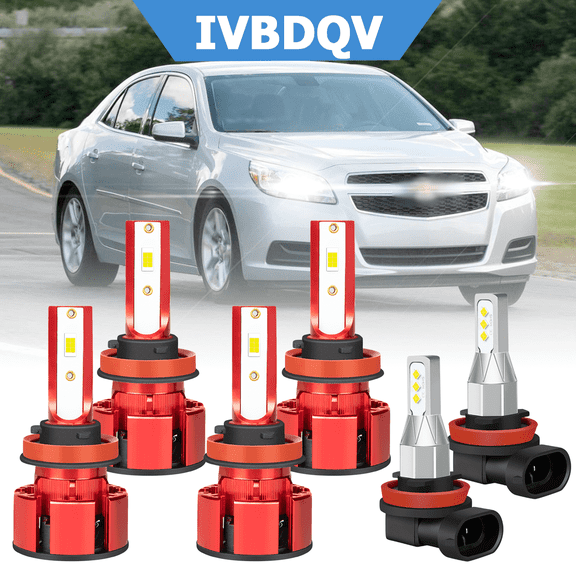 For Chevy Malibu 2008-2012 LED Headlights Combo 6X H11 High Low Beam Fog Light Bulbs Kit 6000K White