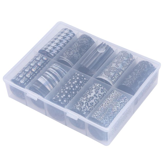 10 rollos/caja de pegatinas de transferencia de manicura, lámina de colores mezclados, envolturas de uñas con brillo de cielo estrellado TZ10