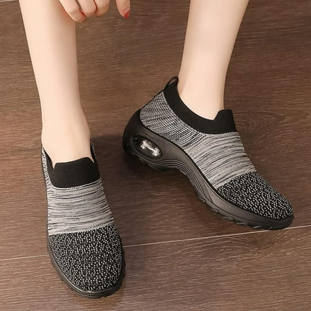 

Summer Savings Clearance UMfun Women Slip On Sneakers Autumn Casual Daily Shoes Slip On Casual Sport Shoes Round Toe Flat Cushion Elastic SneakersGray