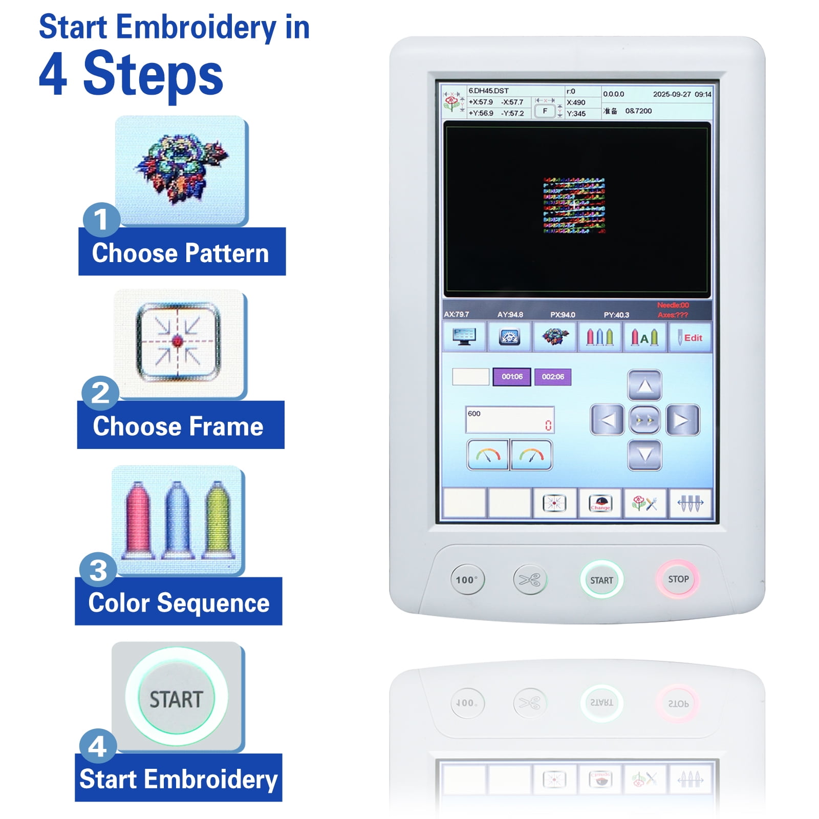 WY1501C Embroidery Machine with 15 Needles, 14"x20" Embroidery Area, 1200SPM Max Speed, 10" Touch Screen, Wifi available, for Flat/3D Cap/Hat/T-shirt/DIY, Full Accessories & Training