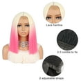 thumbnail image 6 of Unique Bargains Lace Front Wigs Medium Long Straight Hair for Women Lady Gradient Pink, 6 of 8