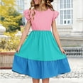 thumbnail image 2 of Ashirexll Teen Summer Dresses, Girls Summer Dress, Summer Dresses for Kids 5-14Y Fashion Color Matching Tiered Ruffle Sleeve Dresses, 2 of 7