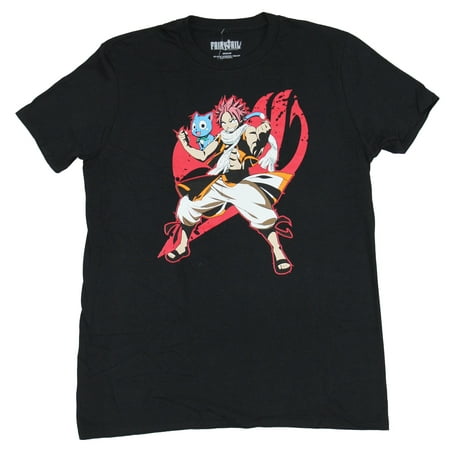 Fairy Tail Mens T-Shirt - Natsu Ready For action With Happy on Shoulder