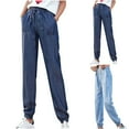 thumbnail image 4 of YanHoo Womens Ankle Jeans High Waisted Straight Leg Denim Pants Stretchy Loose Fit Drawstring Trouser Jeans Pant with Pockets Blue,XXL, 4 of 6