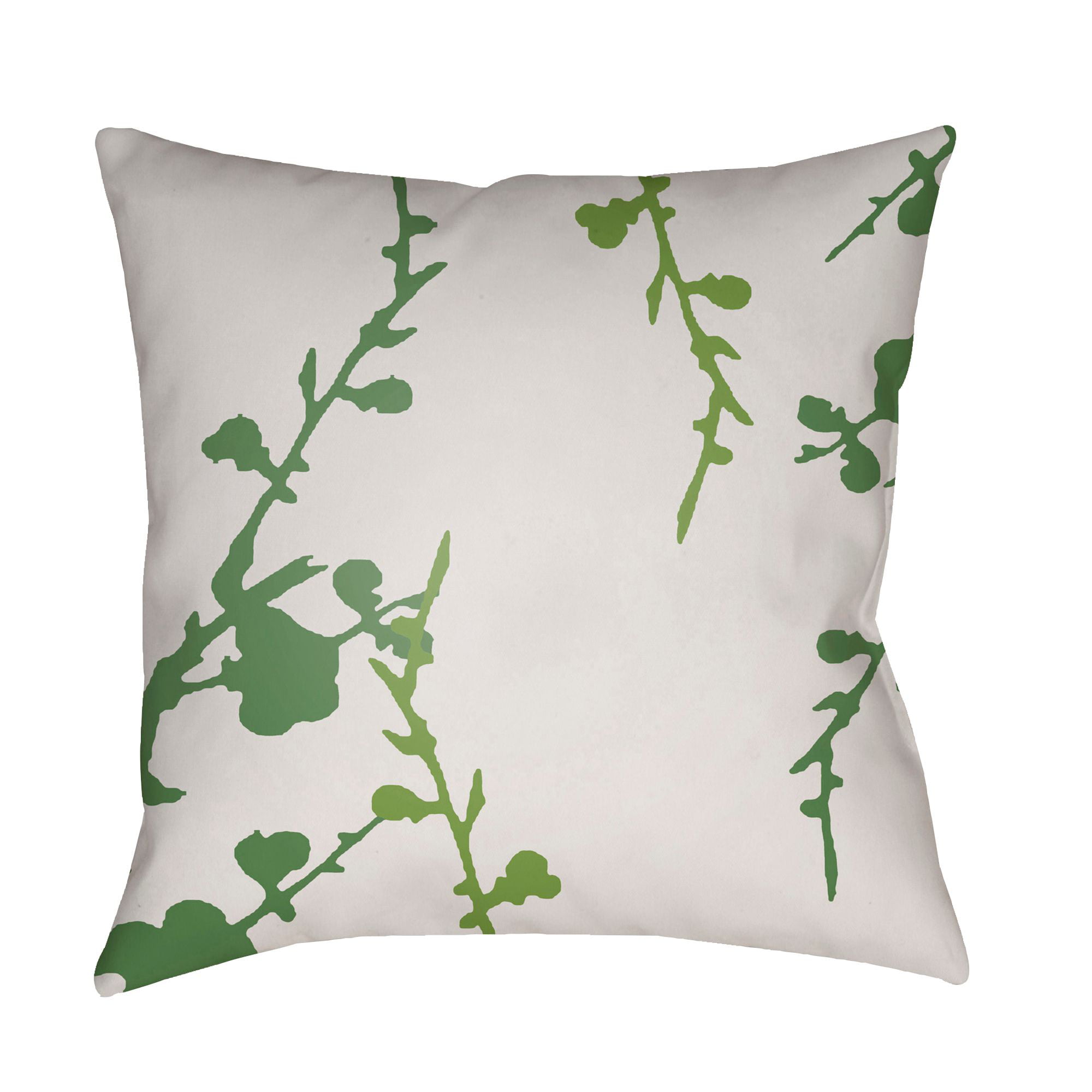 22" White and Green Floral Square Throw Pillow Cover with Knife Edge