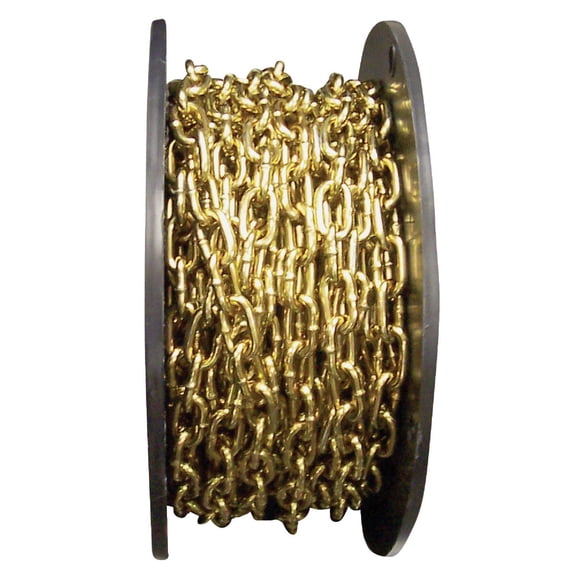 Campbell 0723367 Low Carbon Steel Straight Link Machine Chain on Reel, Brass Glo, #3 Trade, 0.14" Diameter, 50' Length, 270 lb. Load Capacity