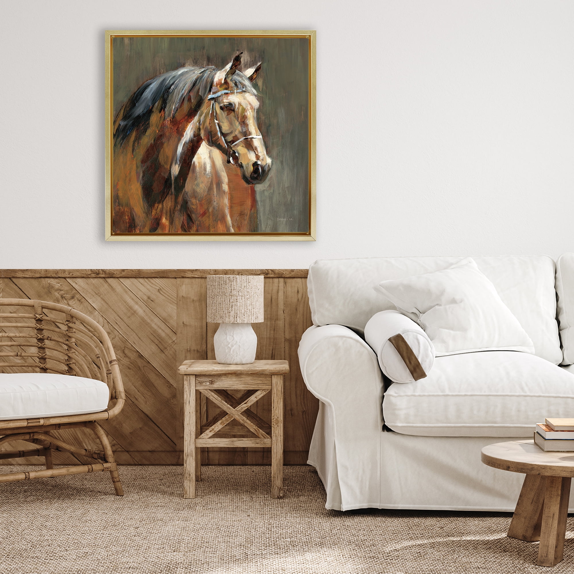 Stupell Industries Horse in Stable at Dusk Gold Framed Floater Canvas Wall Art, design by Danhui Nai