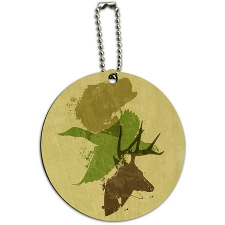 - Hunting Fishing Design Deer Duck Bass Trout Camo Round Wood ID Tag Luggage Card