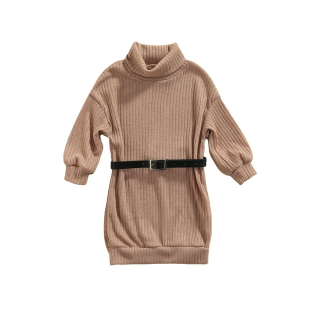Diconna Robe Tricotée pour Enfants, Jupe à Col Haut avec Ceinture