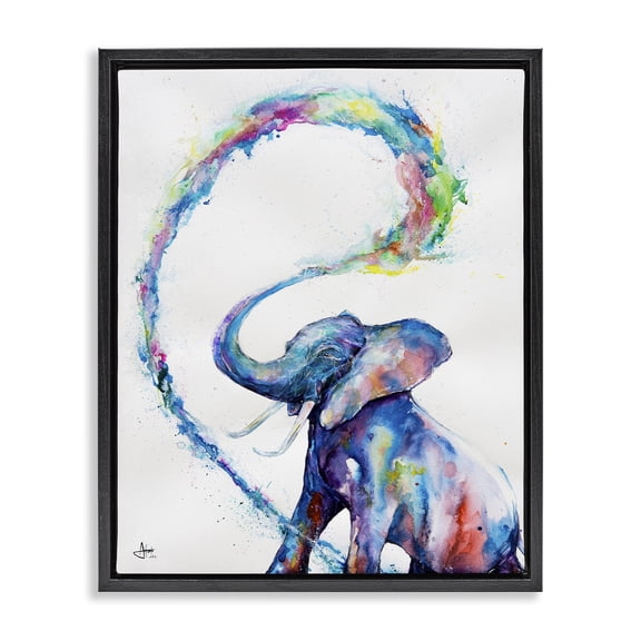 Stupell Industries Contemporary Modern Rainbow Elephant Splash Black Floating Frame Canvas Art, 17 x 21, by Marc Allante