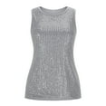 thumbnail image 6 of OGLCCG Women's Sequin Tank Tops Sleeveless Crew Neck Sparkly Party Camisole Vest Summer Casual Slim Fit Shimmer Blouse Tops,L,Gray, 6 of 8