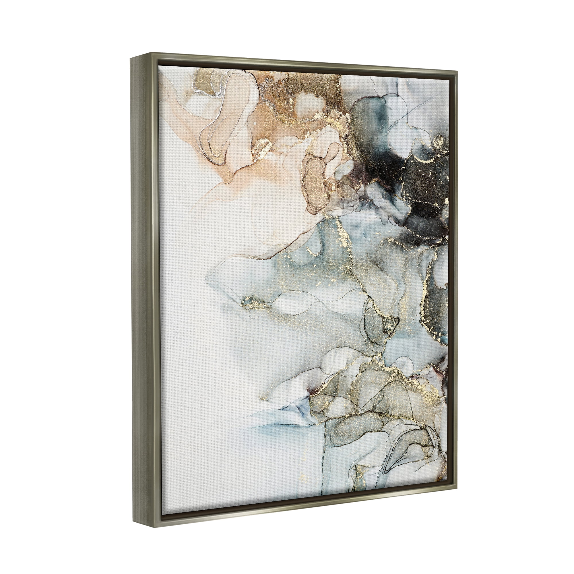 Stupell Industries Soft Ripples Abstraction Abstract Painting Gray Floater Framed Art Print Wall Art, 25 x 31