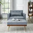 thumbnail image 2 of Recliner Sofa Chair with Ottoman, Convertible Sofa Bed with Two Arm Pockets and 1 Pillow Velvet 2 in 1 Chaise Lounge Chair with 3 Adjustable Angles and Wood Frame Accent Chair for Living Room, Grey, 2 of 7