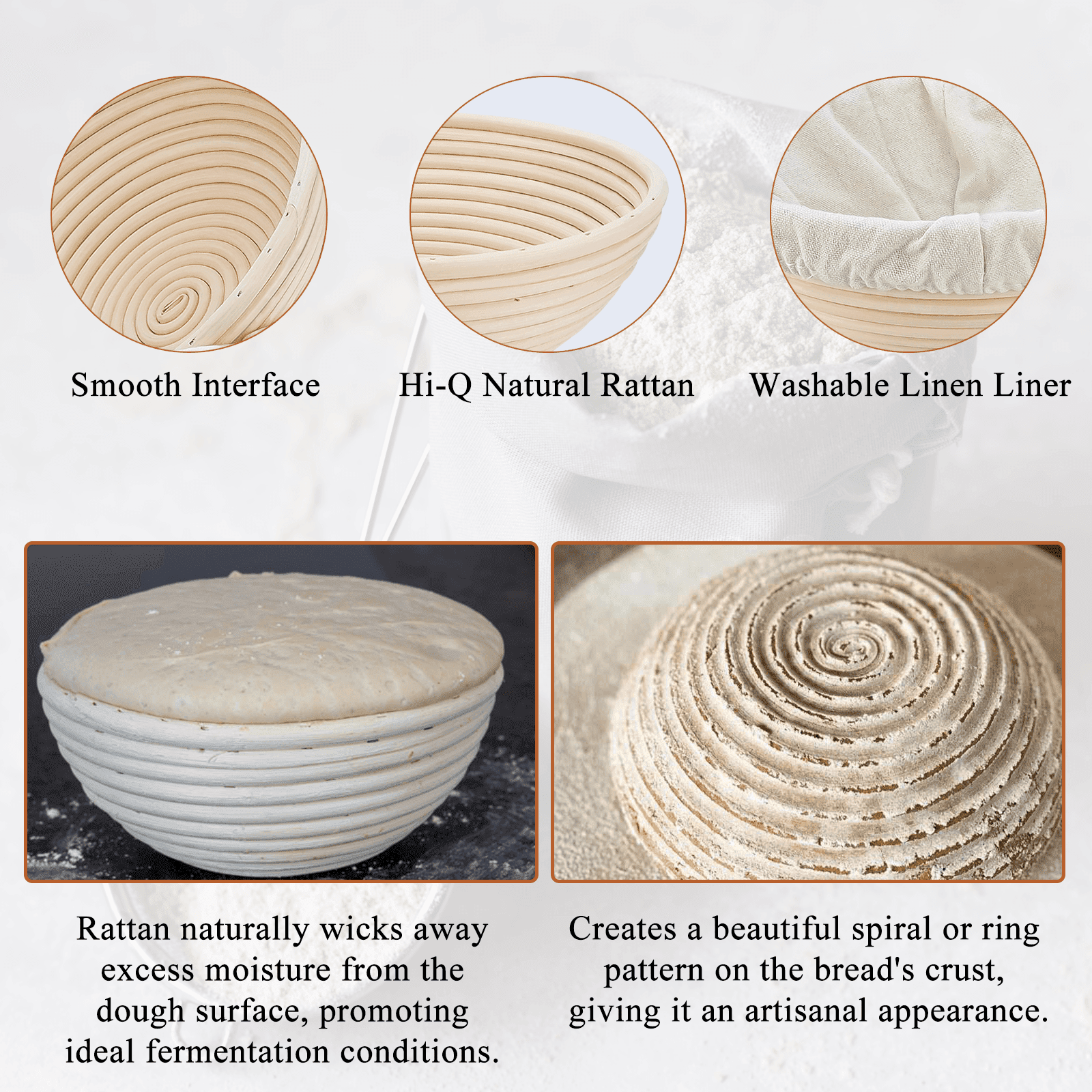 SNAILDIGIT Banneton Bread Proofing Basket, 9 inch Round Sourdough Bowls, Artisan Bread Making