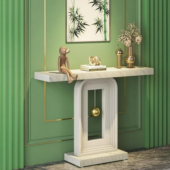 Tribesigns Modern 39.4" Console Table: White Faux Marble Top, Geometric Gold Base, Narrow Entryway Sofa Table for Living Room, Hallway, Entryway, MDF