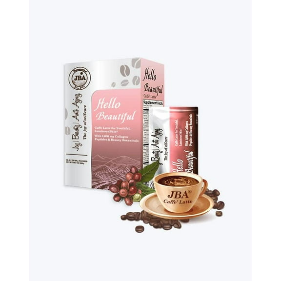JBA Caffe Latte with Collagen for luminous skin Improves skin hydration and elasticity, Reduces the appearance of wrinkles (Hello Beautiful Caffe Latte)