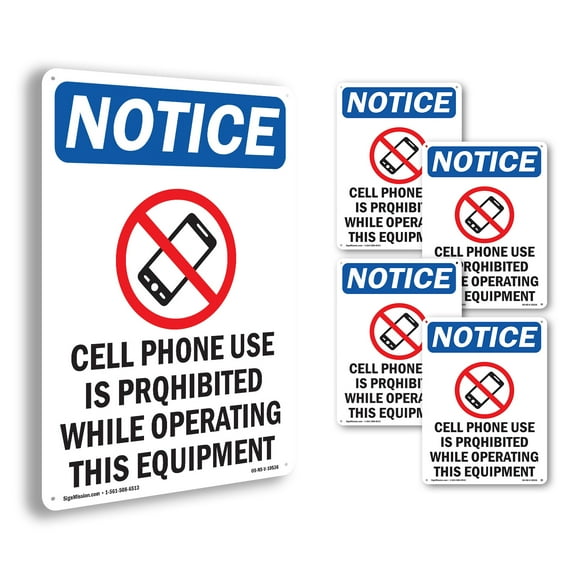 Cell Phone Use Is OSHA Notice Aluminum Sign 14 Inch x 10 Inch - 5 Pack