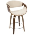 thumbnail image 3 of Curvini 24" Mid-Century Modern Fixed Height Counter Stool With Swivel In Walnut Wood And Cream Fabric - Set Of 2, 3 of 7