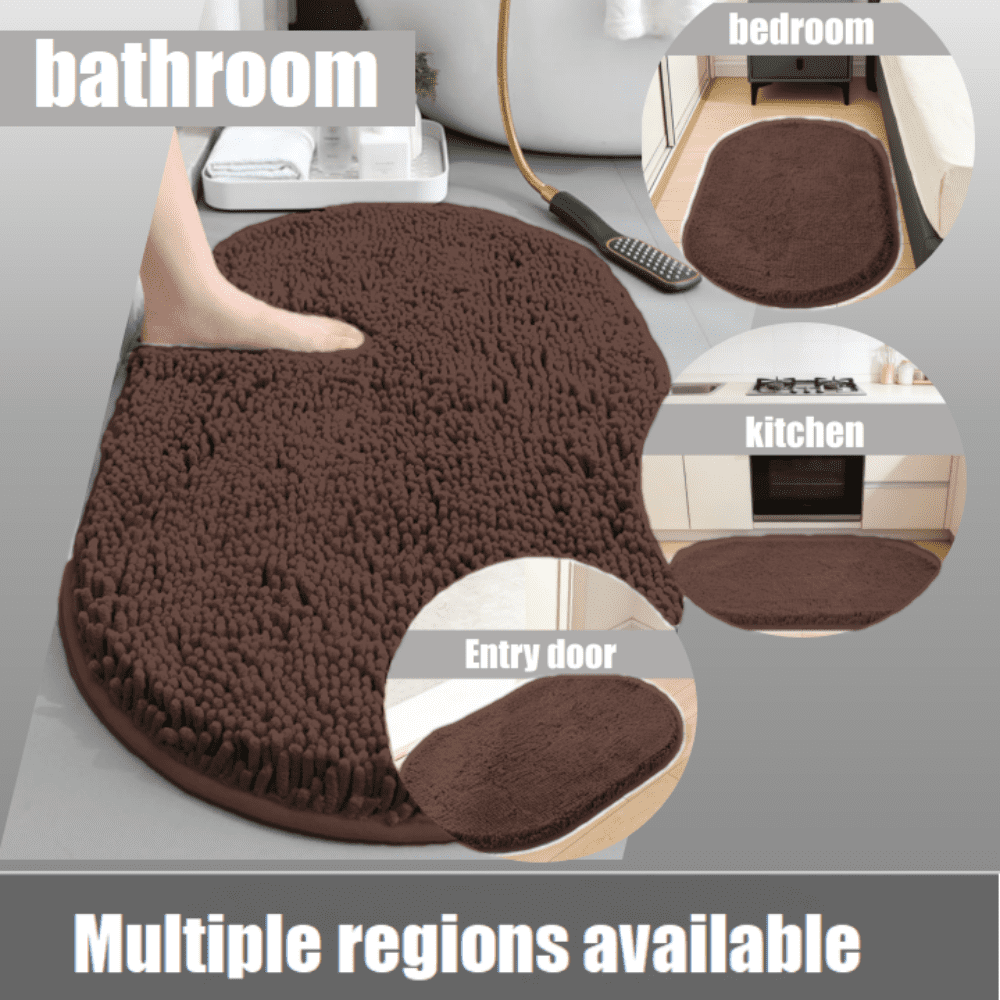 MK Gdledy Chenille Oval Bath Rug 20x32, Rubber Backing Quick Dry Washable Microfiber Mats，Brown