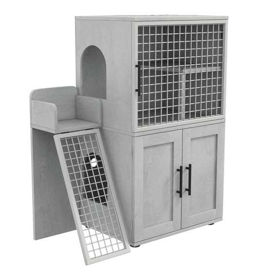 Litter Box Cabinet for Living Room - Hidden Enclosure with Spacious Interior, white