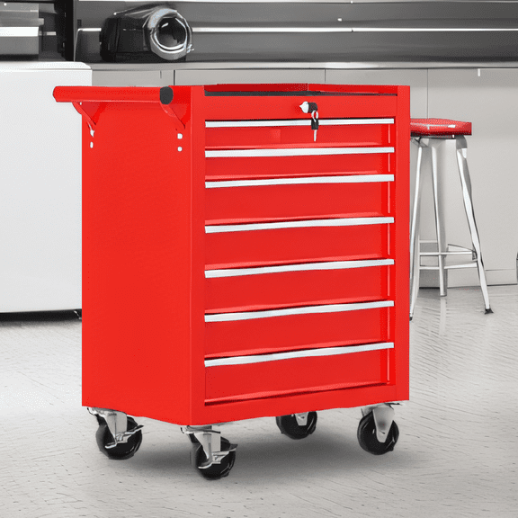 Rolling Tool Chest with 7-Drawer Tool Box with Wheels Multifunctional Tool Cart Mechanic Tool Storage Cabinet for Garage, Warehouse, Workshop, Repair Shop