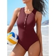 thumbnail image 3 of Sociala High Cut One Piece Monikini Swimsuit for Womens Ribbed Bath Suit Button Down Swimwear, 3 of 6
