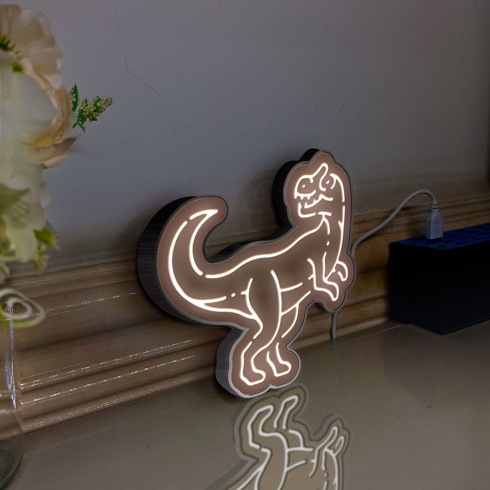 Dinosaur Led Light Box, Dimmable Neon-Like Light Signs USB Power for Wall Decor Bedroom Decoration, Static Light (WxH) 6"x6"